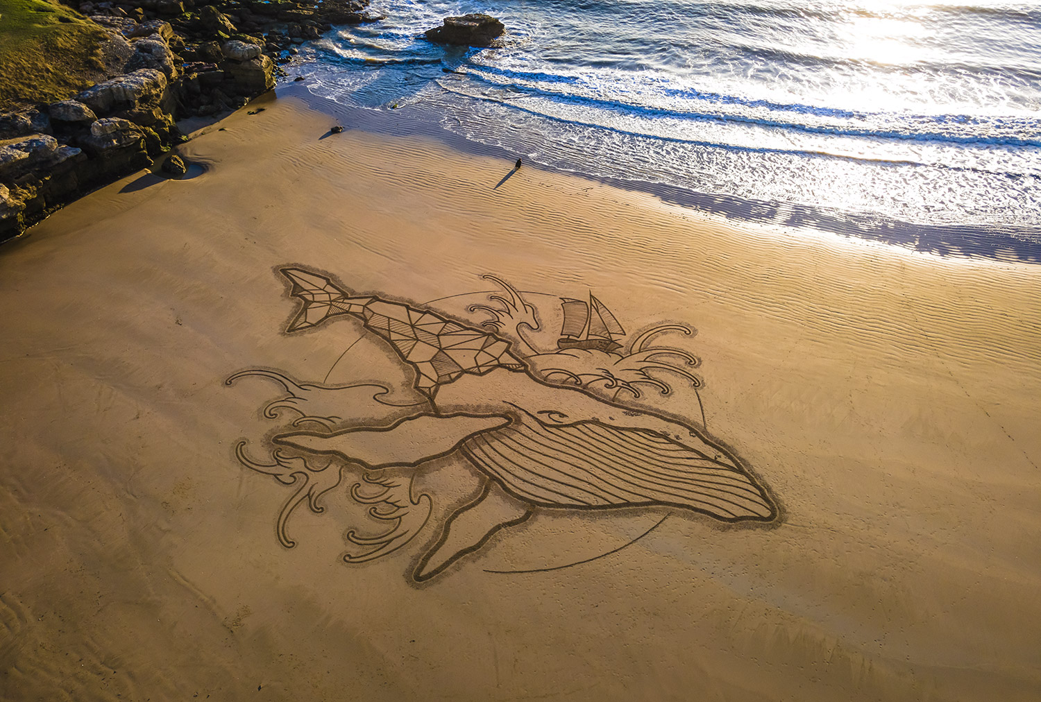Baleine Fossile dessin sur le sable