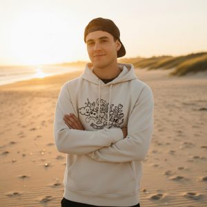 Sweat à Capuche Bio Effet Mer Doodle Black