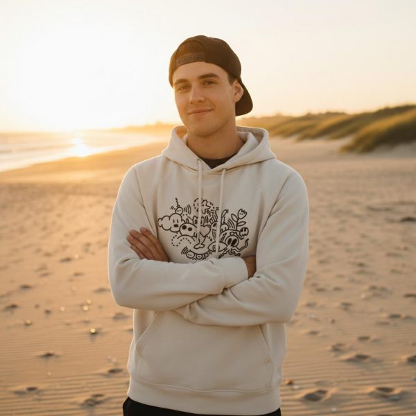 Sweat à Capuche Bio Effet Mer Doodle Black